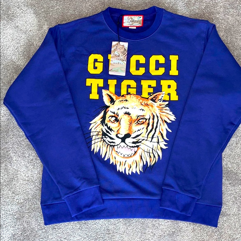 BLUE/PURPLE GUCCI TIGER FACE CREWNECK